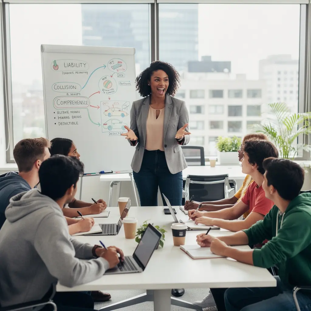 Konsultant pomagający kierowcy w wyborze najlepszego ubezpieczenia